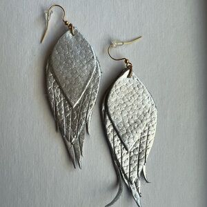Noonday Collection Metallic Silver Feather Earrings